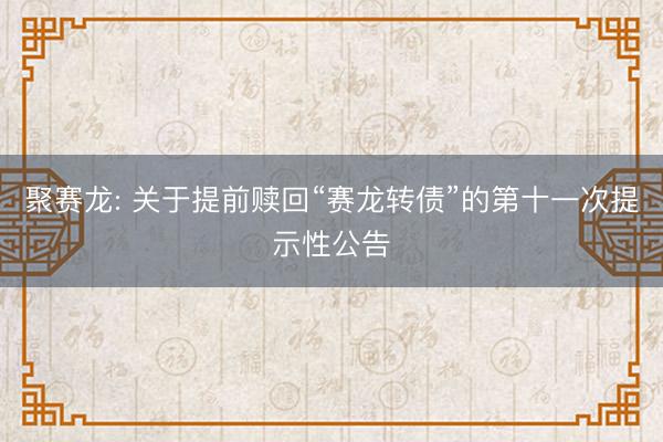 聚赛龙: 关于提前赎回“赛龙转债”的第十一次提示性公告