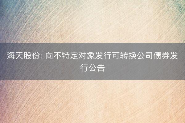 海天股份: 向不特定对象发行可转换公司债券发行公告