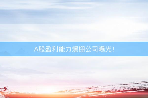 A股盈利能力爆棚公司曝光！