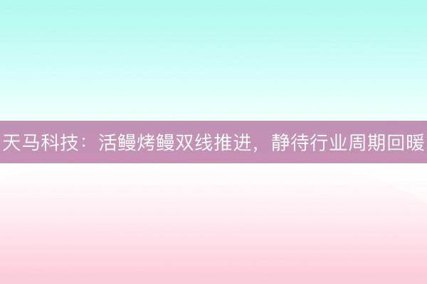 天马科技：活鳗烤鳗双线推进，静待行业周期回暖