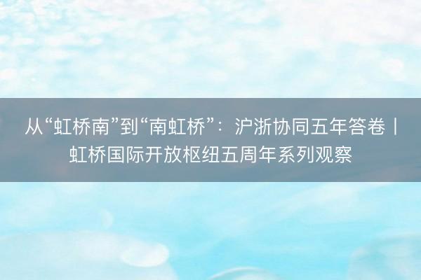 从“虹桥南”到“南虹桥”：沪浙协同五年答卷丨虹桥国际开放枢纽五周年系列观察