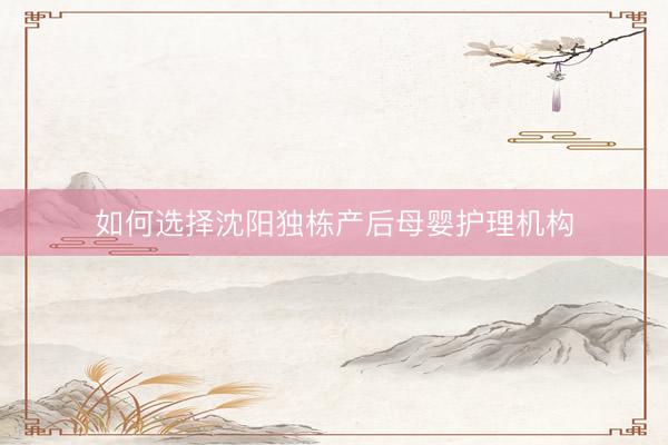如何选择沈阳独栋产后母婴护理机构