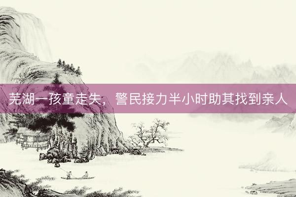 芜湖一孩童走失，警民接力半小时助其找到亲人