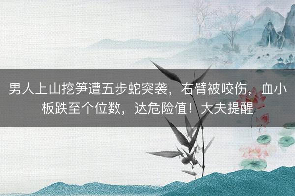 男人上山挖笋遭五步蛇突袭，右臂被咬伤，血小板跌至个位数，达危险值！大夫提醒